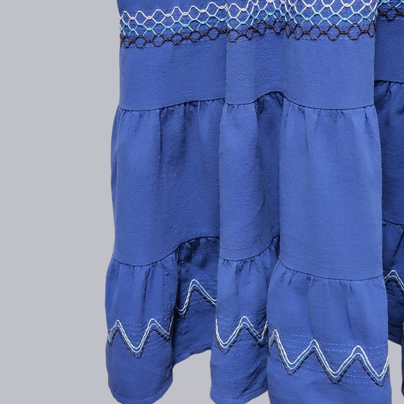 Anthropologie Lapis blue linen tiered peasant dress size mp - Picture 3 of 9
